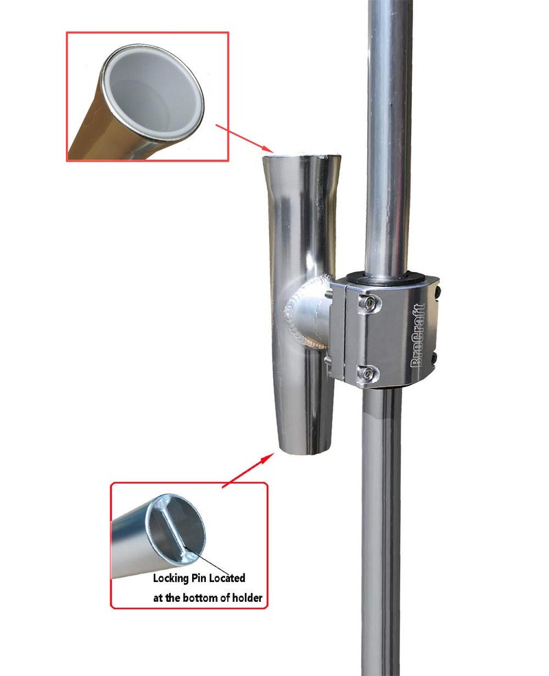 Brocraft Boat T-TOP Rod Holder/Clamp-On Rod Holder - Silver Aluminum - Degree Adjustable - Fits 1" to 2" O.D. Pipe - Image 4